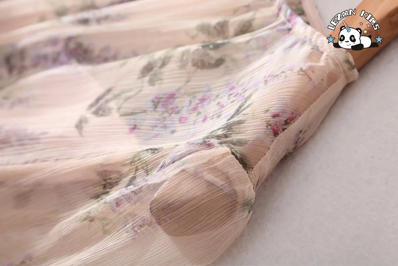 LEZONKIDS - Custom Autumn Girl Dress Floral Printed Imitation Silk Splice Irregular Beach Long Dresses